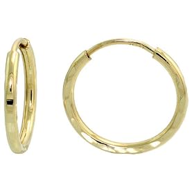 10k Yellow Gold Thin Diamond Cut Hoop Earrings, 1/2