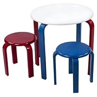Lipper International 552W Child's Table and 2 Stools Set, White