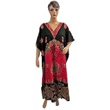 Paisley Print Satin Crepe Caftan Black Pink Kimono Sleeve Long Kaftan for Womens