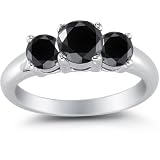 1.75 Carat Three Stone Black Diamond Ring