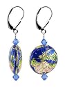 Blue Swarovski Crystal Cloisonne Bead Sterling Silver Leverback 1.5" Long Drop Earrings