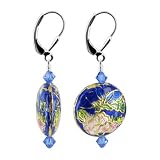 Blue Swarovski Crystal Cloisonne Bead Sterling Silver Leverback 1.5 Long Drop Earrings