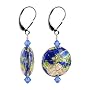 Blue Swarovski Crystal Cloisonne Bead Sterling Silver Leverback 1.5" Long Drop Earrings
