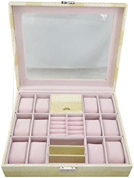 Kaita Beni Faux Leather Watch Display Case / Watch Box / Bracelet Bangle Box / Jewellery Display Case (12 Grids, Lizards Beige)