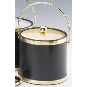 Kraftware 50168 Sophisticates Black with Brushed Brass 3 Quart Ice Bucket with Metal... by Kraftware