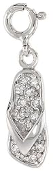 Sterling Silver Jeweled Flip-flop Pendant, w/ CZ Stones, 13/16 in. (20mm)