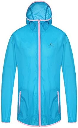 Somewhere Men's Ultra Lightweight Jacket,Breathable UPF 50+ Portable Packable Cycling Hiking Windbreaker (L, deep sky blue+light pink)