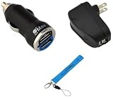 GTMax 2-Port USB Car and Travel AC Charger Adapter 2A + Wrist Strap Lanyard for Tablet, Cell Phone, MP3 Player, Portable Video Games Player, and More