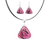 Necklace and Earrings Set - XS-3 - Genuine Handmade Dichroic Glass Pendant and Earrings - Hung on a 16" Stainless Steel Black-Colored Multi-Strand Cord + 2" Extension Chain and French Wires ~ All Findings and Earring wires are made of .925 Sterling Silver