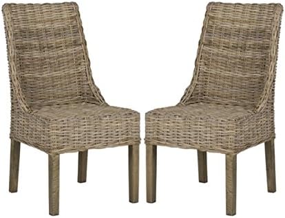 Decorative Grey Rattan Wicker High Back Arm Chairs (Set of 2)
