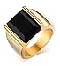 Fashion Stainless Steel Gold Plated Vintage Square Black Agate Signet Rings for Men, Gold,Size 9
