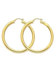 14k Yellow Gold Polished 4mm x 50mm Tube Hoop Earrings. 50mm Diameter.
