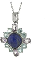 Sterling Silver Lapis Rock Crystal, Blue Topaz and Amethyst Pendant Necklace, 18"