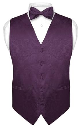 Men's DARK PURPLE Paisley Design Dress Vest and BOWTie Set for Suit or Tuxedo