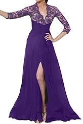 V-neck Chiffon Lace Mother-of-the-Bride Dress 