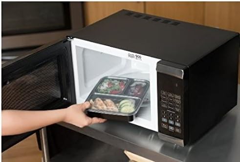 #1 Premium Brand- Vetrelax 3-compartment Lunch Box with Lid, Microwave Safe Food Container, Bento Box, Reusable, Dishwasher Safe, Stackable, Black, 10-pack, 32oz