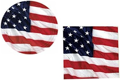 Patriotic Flying Colors - Dessert Plates - Napkins - 80 Piece Set (Serves 40 Guests)