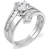 Modern Sterling Silver Wedding Ring Set, Crafted with Top Quality Diamond Color Round Cut and Baguette Cut Cubic Zirconia, Limited Time Sale Price Offer, Comes with a Free Gift Box and Special Pouch