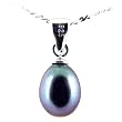 Freshwater Cultured Oval Shape 6-7mm Black Pearl Pendant, 16" Sterling Silver 1MM Cable Chain