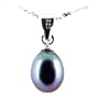 AugustinaJewelry Freshwater Cultured Oval Shape 6-7mm Black Pearl Pendant, 16" Sterling Silver 1MM Cable Chain