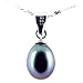 Freshwater Cultured Oval Shape 6-7mm Black Pearl Pendant, 16" Sterling Silver 1MM Cable Chain