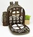 Picnic At Ascot Ivy Deluxe Backpack for 4 - Olive Faux Suede & Brown Faux Leather