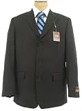 Tasso Elba Mens Single Breasted 3 Button Solid Black 140s Wool Suit - Size 46L