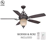 Ellington Fans LTR60ABZ5CRW 60 Lanterna Traditional Outdoor Bronze Ceiling Fan w/ Light & Wall Ctrl