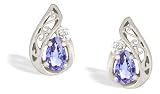 14K White Gold Genuine Pear Tanzanite and Diamond Filligree Earrings