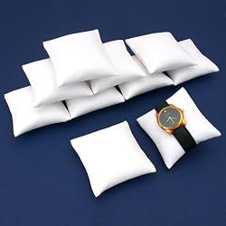 10 White Leather Bracelet Watch Pillow Jewelry Displays 3"
