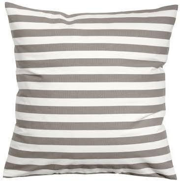 Striped Accent Decorative 100% Cotton Canvas Throw Pillow Cover Cushion Light Taupe Warm Gray and White (16 x 16")