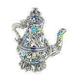 Antique Filigree Blue Teapot Jeweled Trinket Box