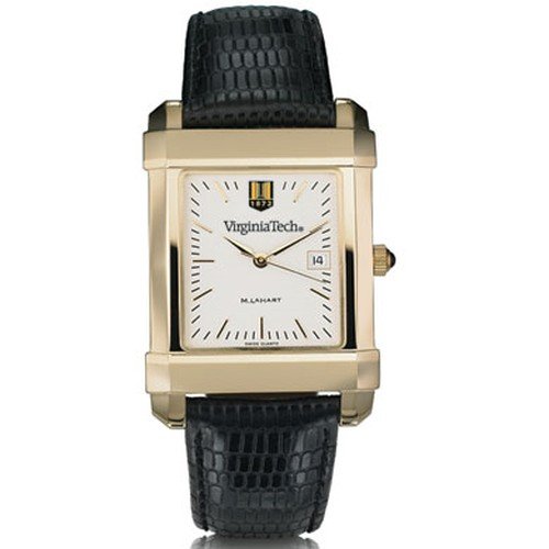 Virginia Tech Mens Swiss Watch - Gold Quad Watch with Leather Strap