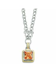 Sterling Silver & Gold-plated Fancy Square Champagne CZ Necklace