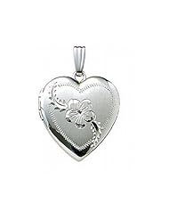 14k White Gold Engraved Heart Locket 3/4 inch x 3/4 inch