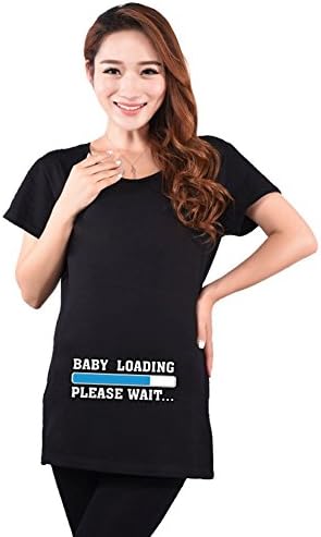 Cotton Whisper Women's Baby Loading Please Wait Print Maternity Loose T-Shirt (XX-Large, Black)