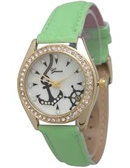 Womens Geneva Rhinestone-accented Anchor Leather Watch - Mint