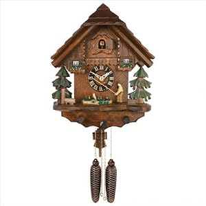 Cuckoo Clock with Fisherman Raises Fishing Pole