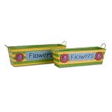 Set of 2 Colorful Whimsical Striped Metal Flower Planters 21.5