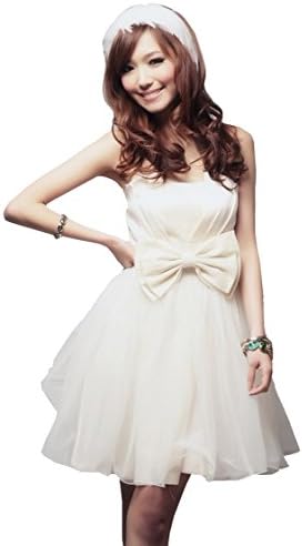 TBY Womens Cocktail Evening Short Tutu Prom Bridesmaid Bow Wedding Dress (white)