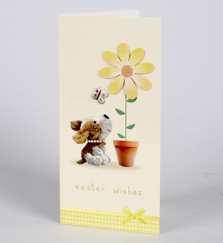 Fudge the Dog Flower Pot Hand Crafted Easter Card