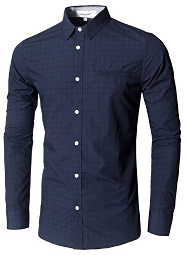 Emiqude Men's Casual Long Sleeve Plaid Dress Shirts