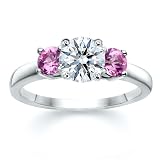 1.00 CT ROUND DIAMOND W ROUND PINK SAPPHIRE RING 18K