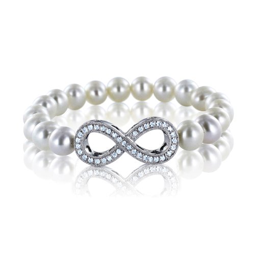  Pearl Bracelet with Infinite Heart Diamond on Sterling Silver - 0.12 carat