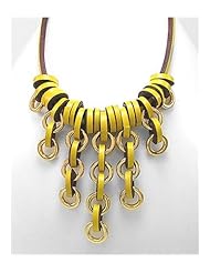 Yellow Leather Necklace In White Base