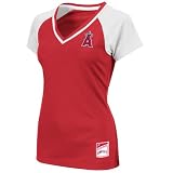 MLB Los Angeles Angels Of Anaheim Women's Short Sleeve Raglan Deep V-Neck Synthetic Tee (Athletic Red/White/White, X-Large)