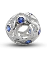 Sterling Silver Open Circle Charm with Blue CZ Stones