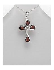 Cross Gem Stones Pendant Necklace In 92.5 Sterling Silver
