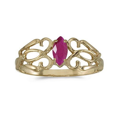 14k Yellow Gold Marquise Ruby Filagree Ring