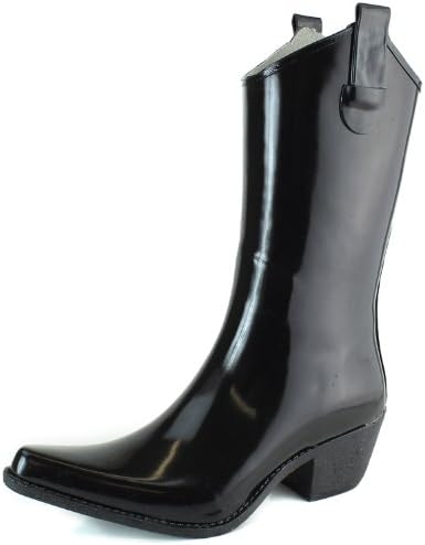 DailyShoes Cowboy Rose Skull Floral Prints High Heel Rain Boots